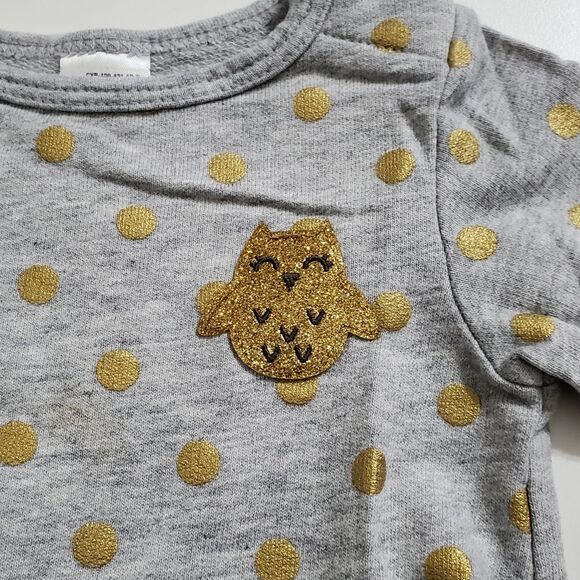 Carter's Baby Girls Grey & Gold Glitter Polka Dot Owl Sweatshirt Size 6m - Picture 2 of 6